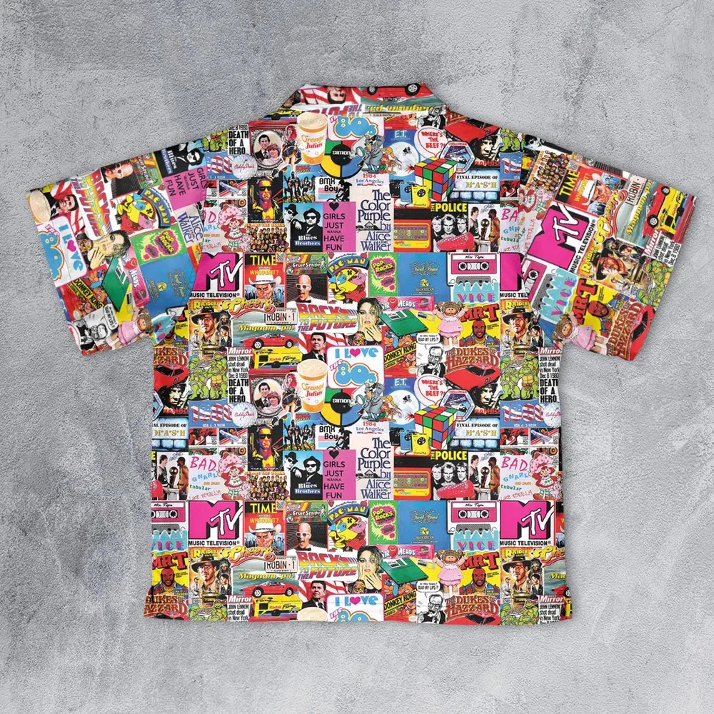 I heart 80s Collage Mr. T Back To the Future Pac-man Youth Hawaiian Shirt - 2
