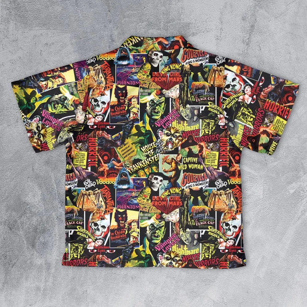 Fright Night Halloween Retro Horror Characters Collage Youth Hawaiian Shirt - 2