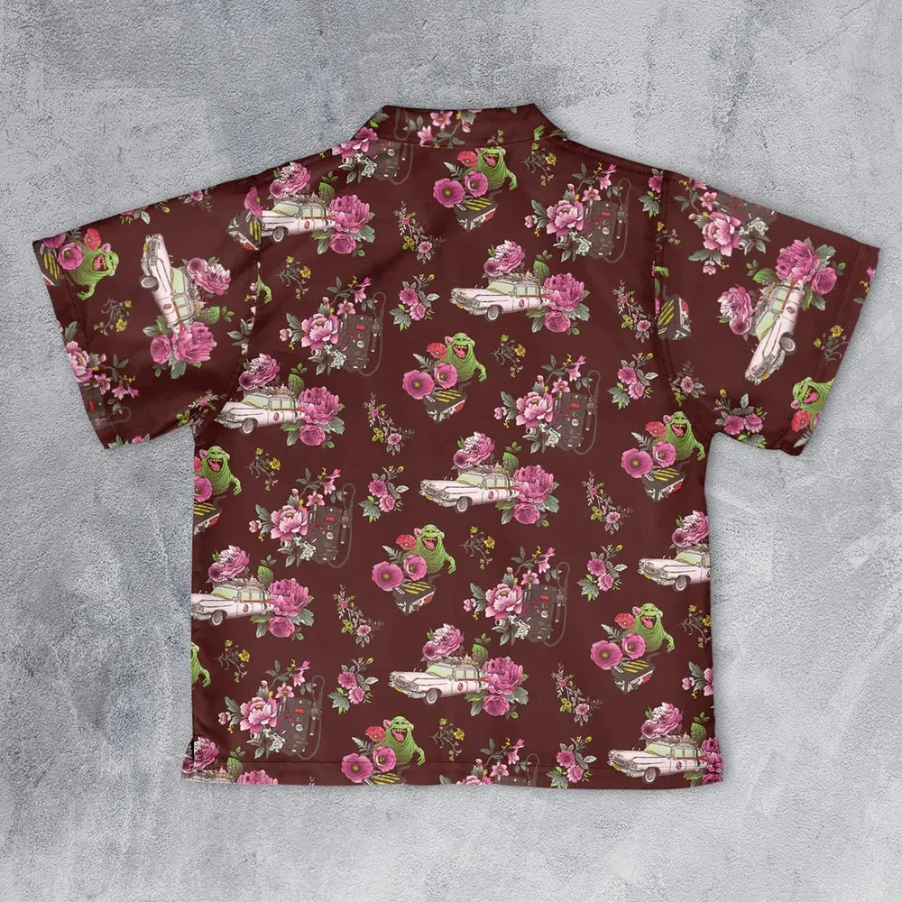 Slimer Ecto-1 Proton Pack Floral Ghostbusters Youth Hawaiian Shirt - 2