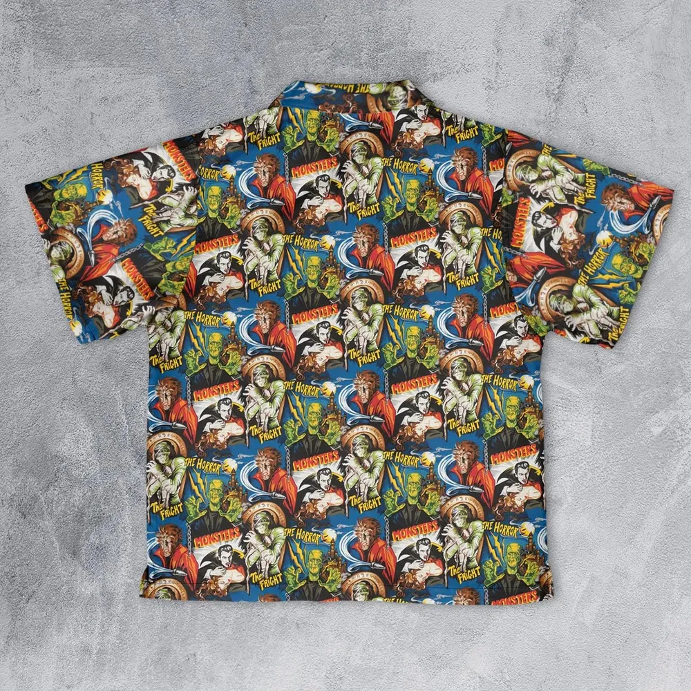 The Horror The Fright Dracula Frankenstein The Wolfman Monster Universal Pattern Youth Hawaiian Shirt - 2
