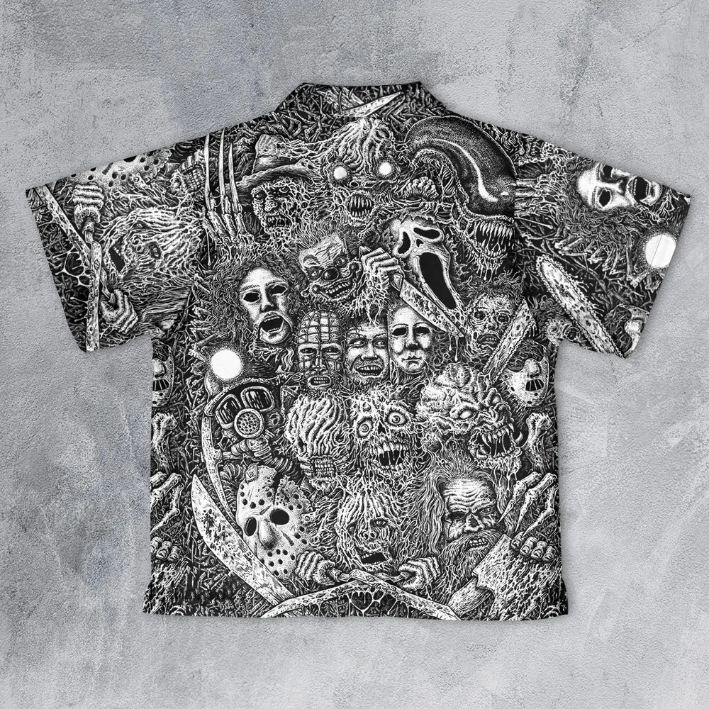 Horror Movie Assemblage Ghostface Xenomorph Pinhead Freddy Michael Myers Youth Hawaiian Shirt - 2