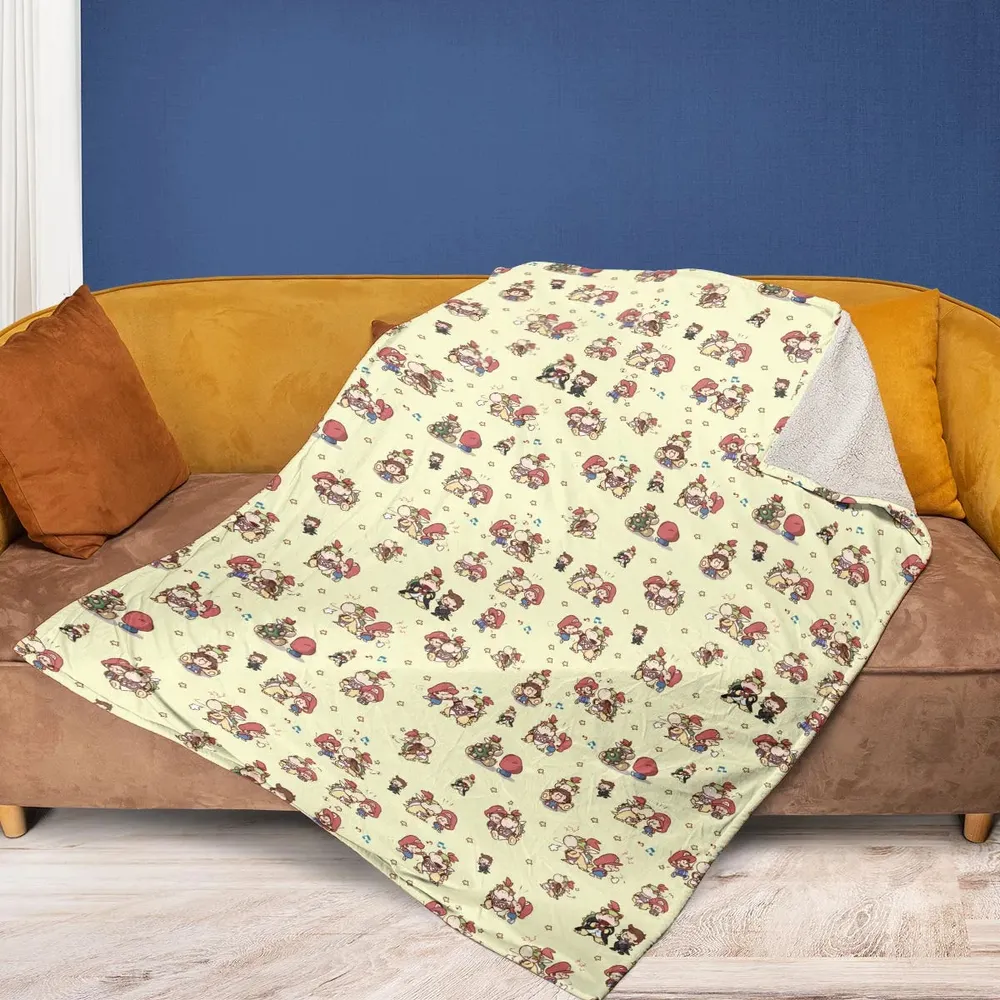 So Cute Bowser and Mario Pattern Fleece Blanket - 2