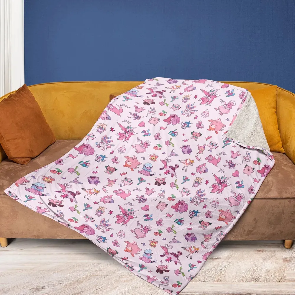 Team Pink Pokemon Pattern Fleece Blanket - 2