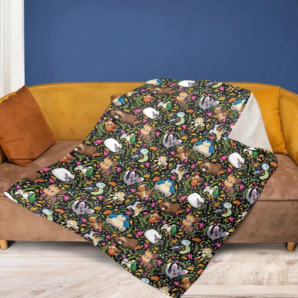 Floral Snorlax Bidoof Eevee Meloetta Pokemon Fleece Blanket - 2