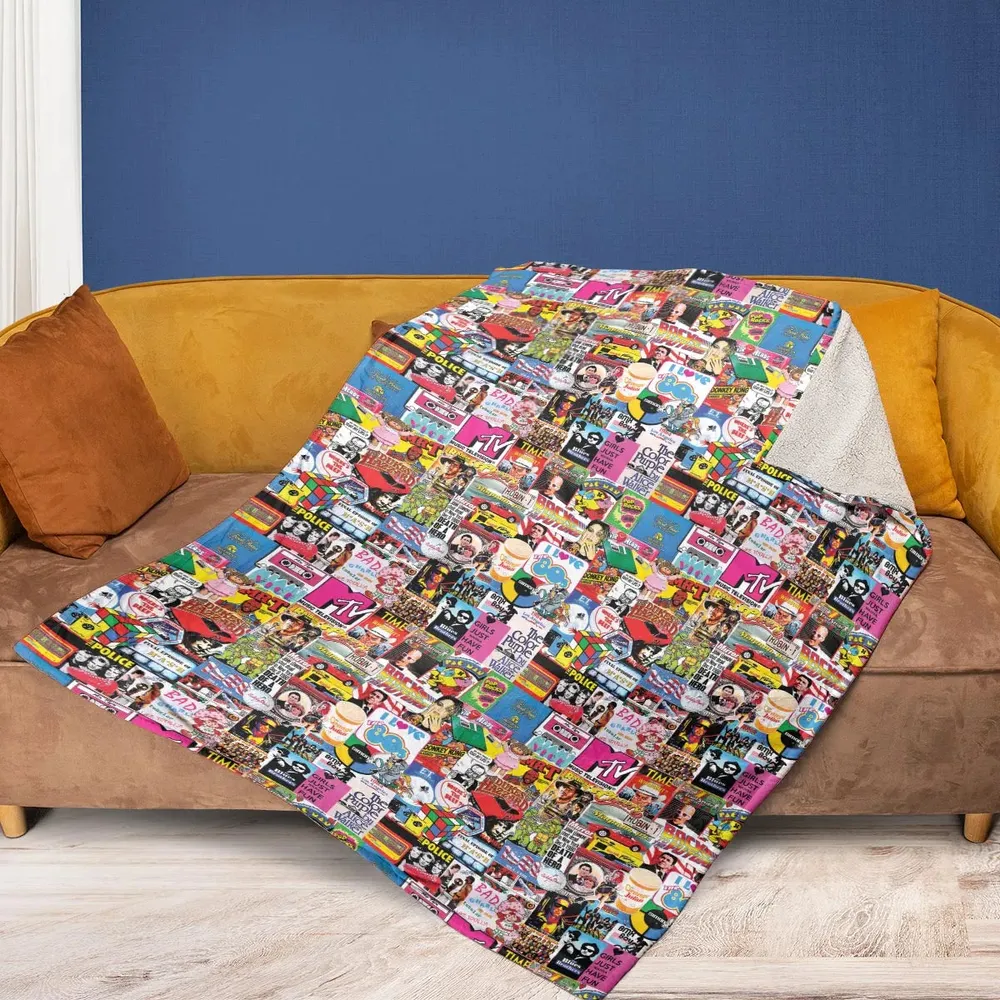 I heart 80s Collage Mr. T Back To the Future Pac-man Fleece Blanket - 2