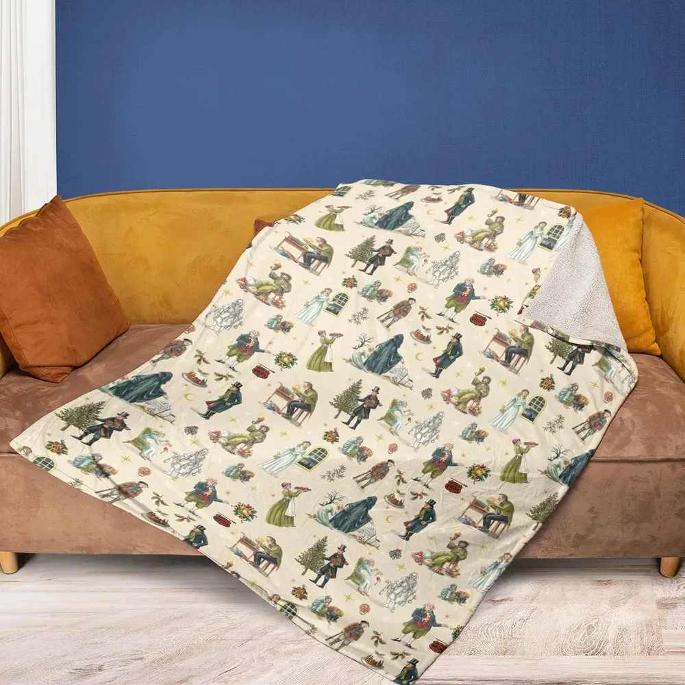 A Christmas Carol Characters Pattern Fleece Blanket - 2