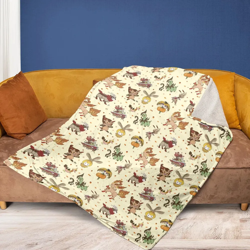 Autumn Vibes Pokemon Pattern Fleece Blanket - 2