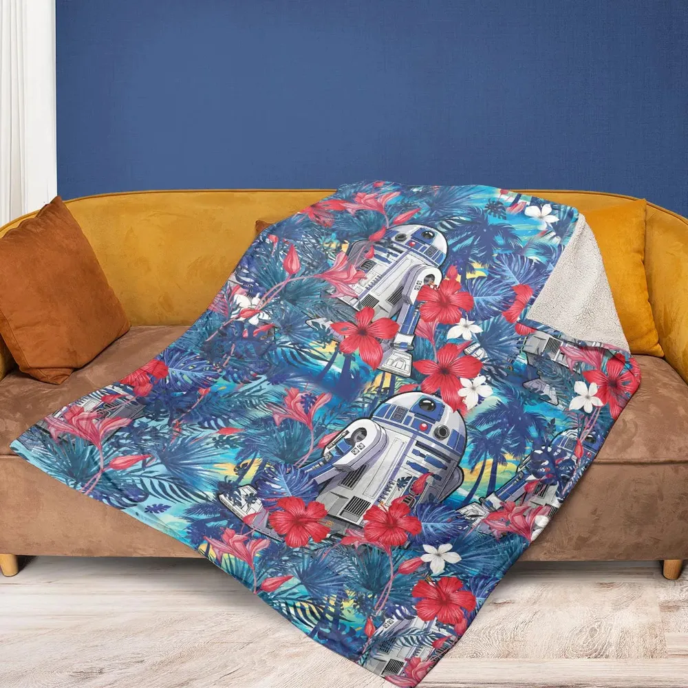 Summer Vacation R2 D2 Tropical Fleece Blanket - 2
