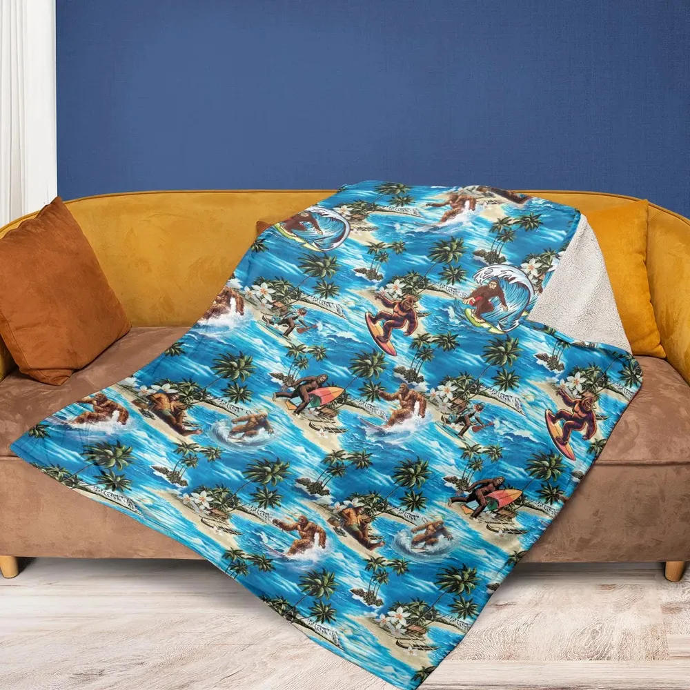 Bigfoot Surfing Summer Vibes Fleece Blanket - 2