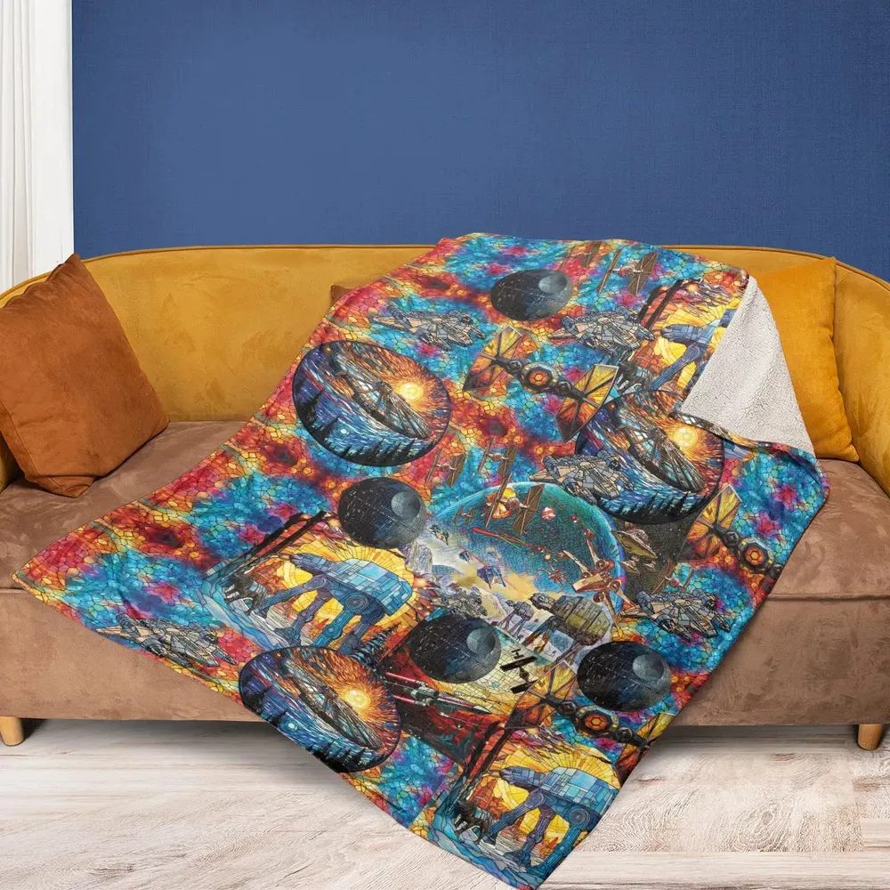 Spaceships Death Star Suncatcher Glass Fleece Blanket - 2