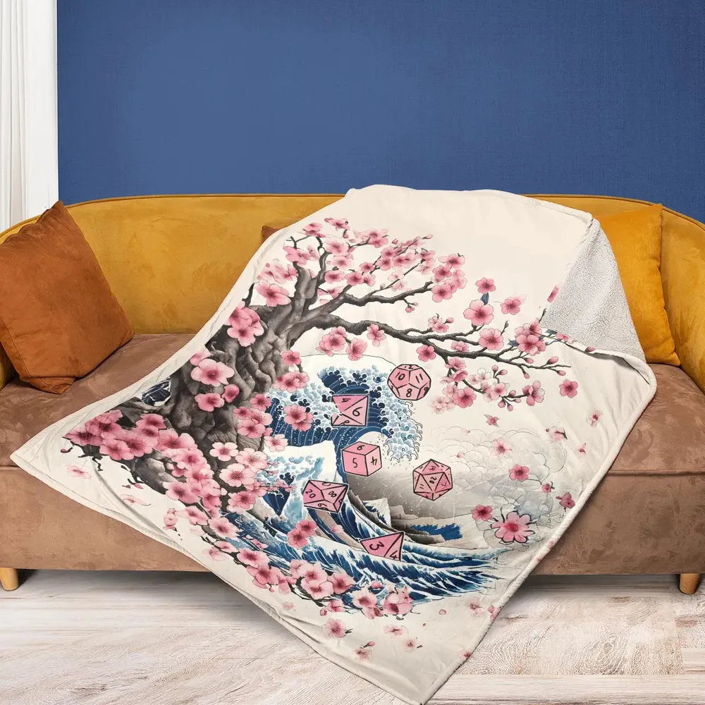 Pink Flower Dice DnD Fleece Blanket - 2