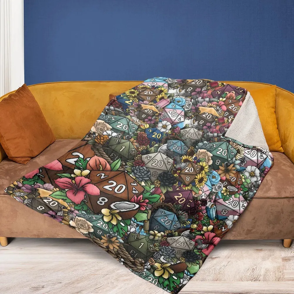 Flower Dice DnD Fleece Blanket - 2