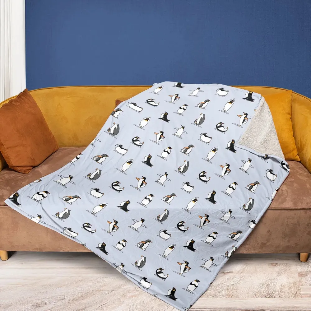 Penguin Yoga Pattern Fleece Blanket - 2