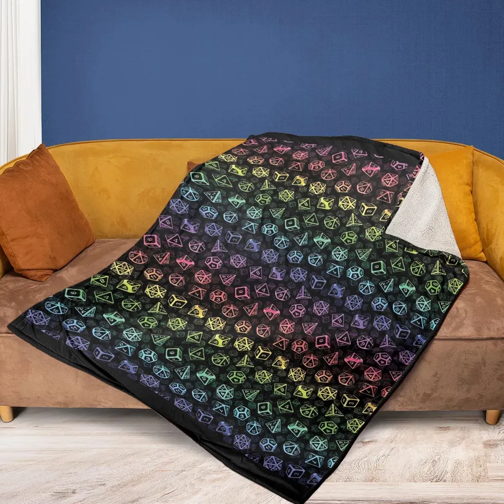 DnD Rainbow Dice Set Pattern Fleece Blanket - 2
