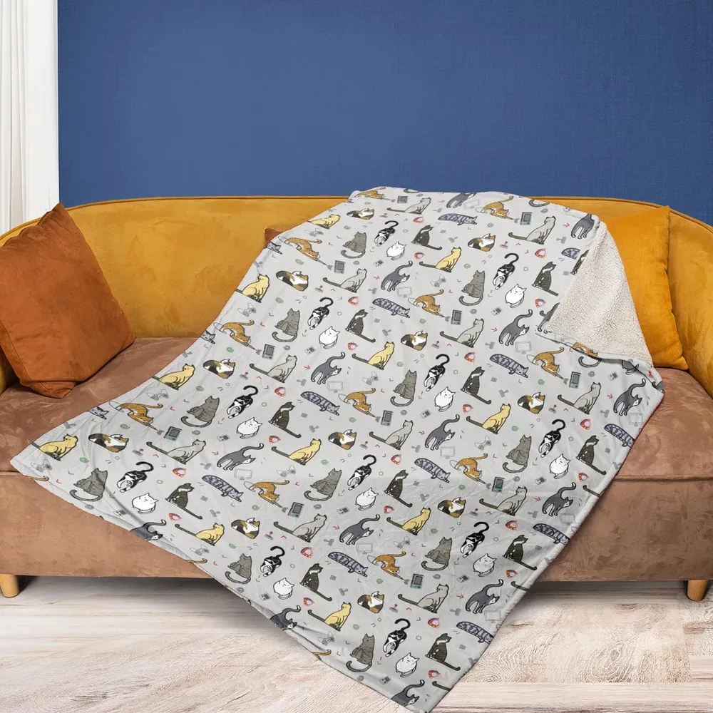 Cat the Gamer Pattern Fleece Blanket - 2