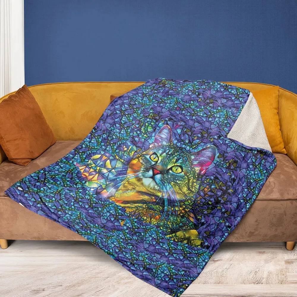 Cat Stained Glass Fleece Blanket - 2
