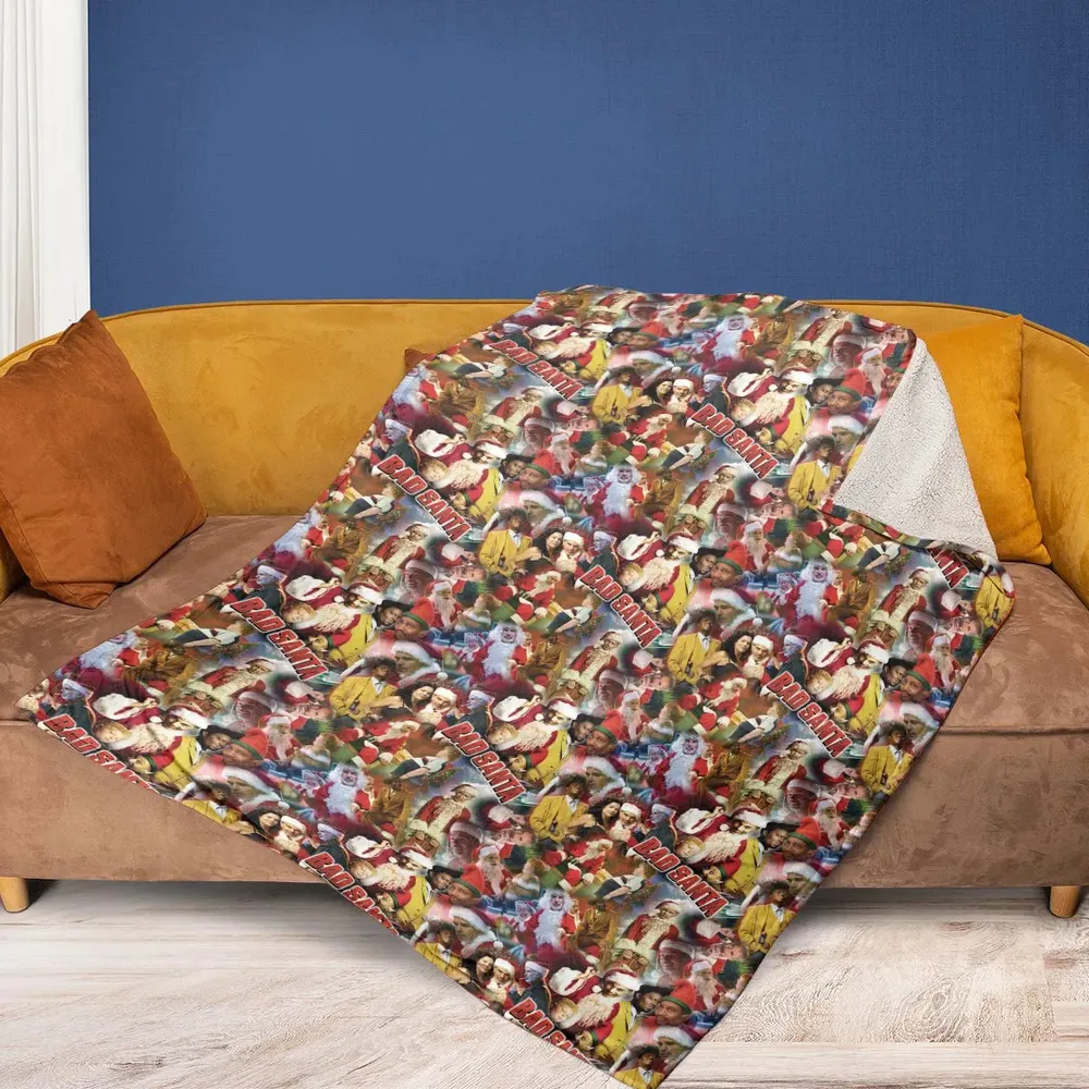Bad Santa Pattern Fleece Blanket - 2