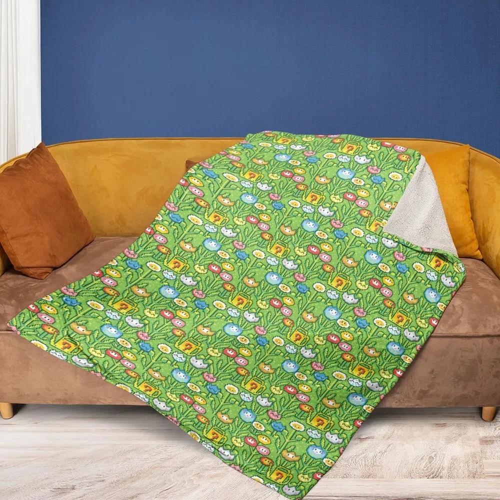 8bit Flower Garden Super Mario Pattern Fleece Blanket - 2
