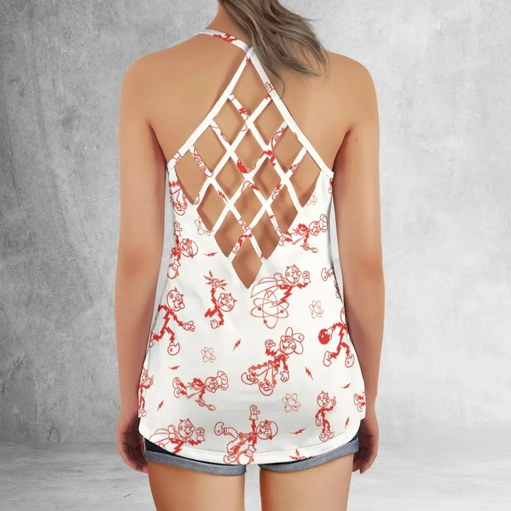 Vintage Style Nostalgic Reddy Kilowatt Criss Cross Tank Top - 3