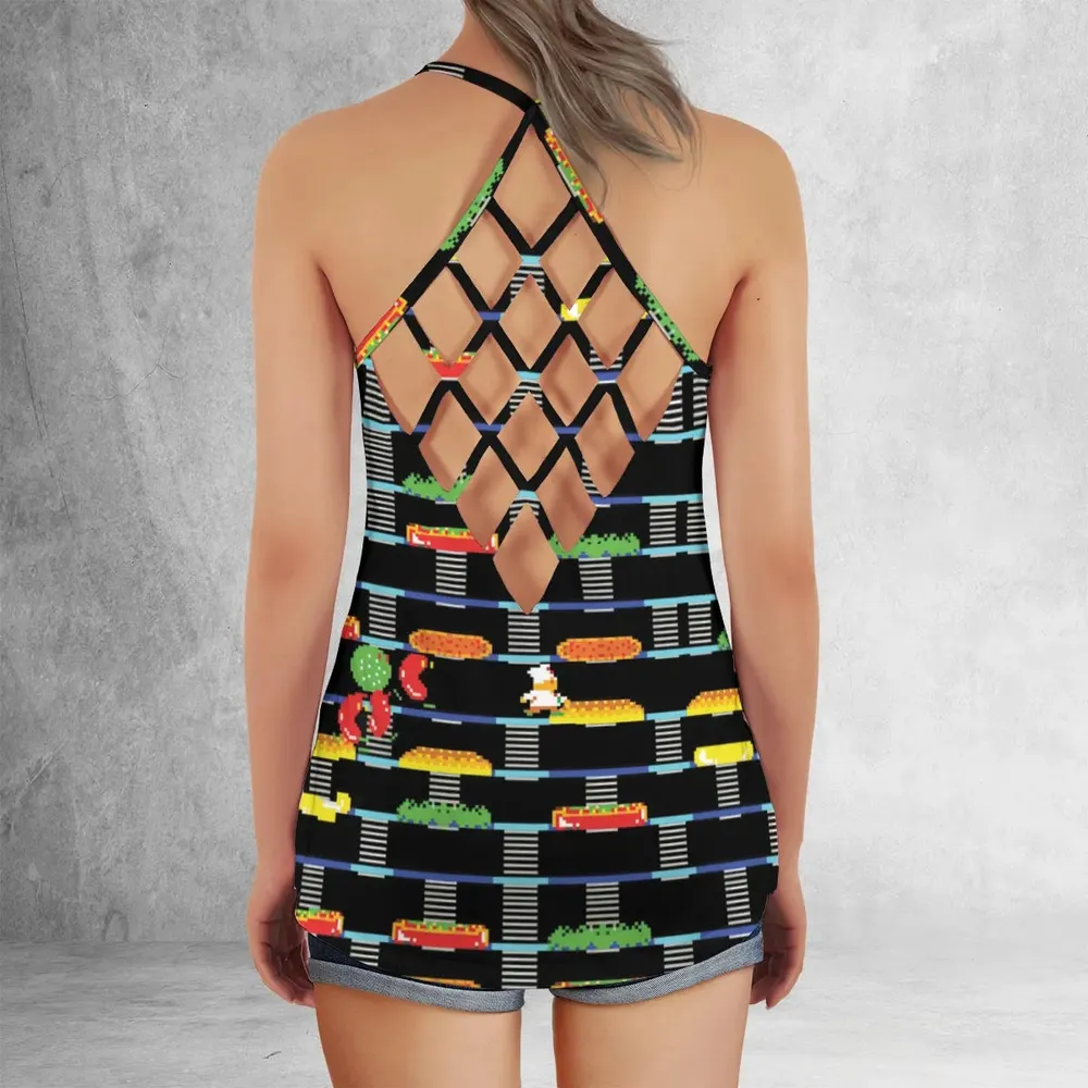 BurgerTime Arcade Game Criss Cross Tank Top - 3