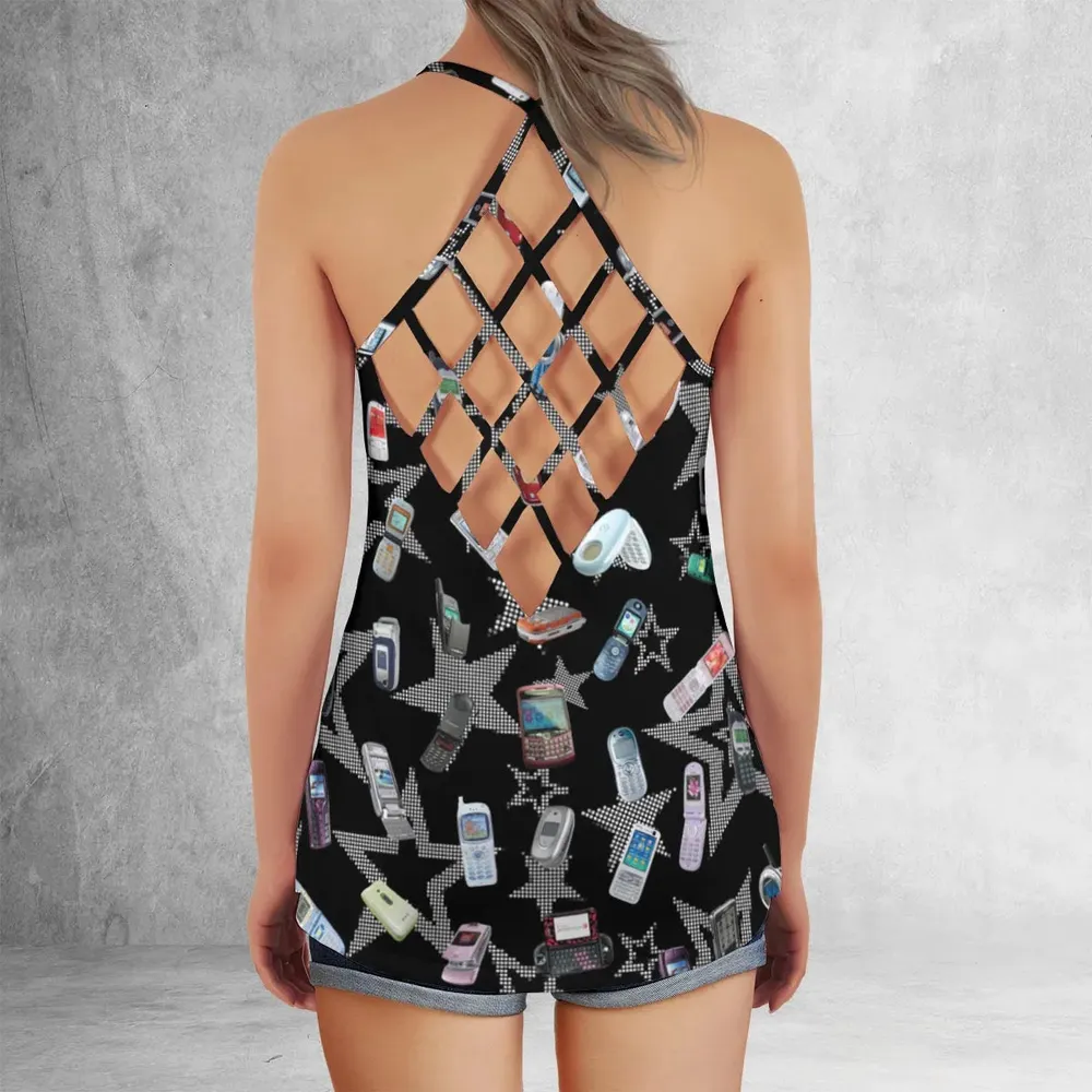 Retro Futurism Criss Cross Tank Top - 3