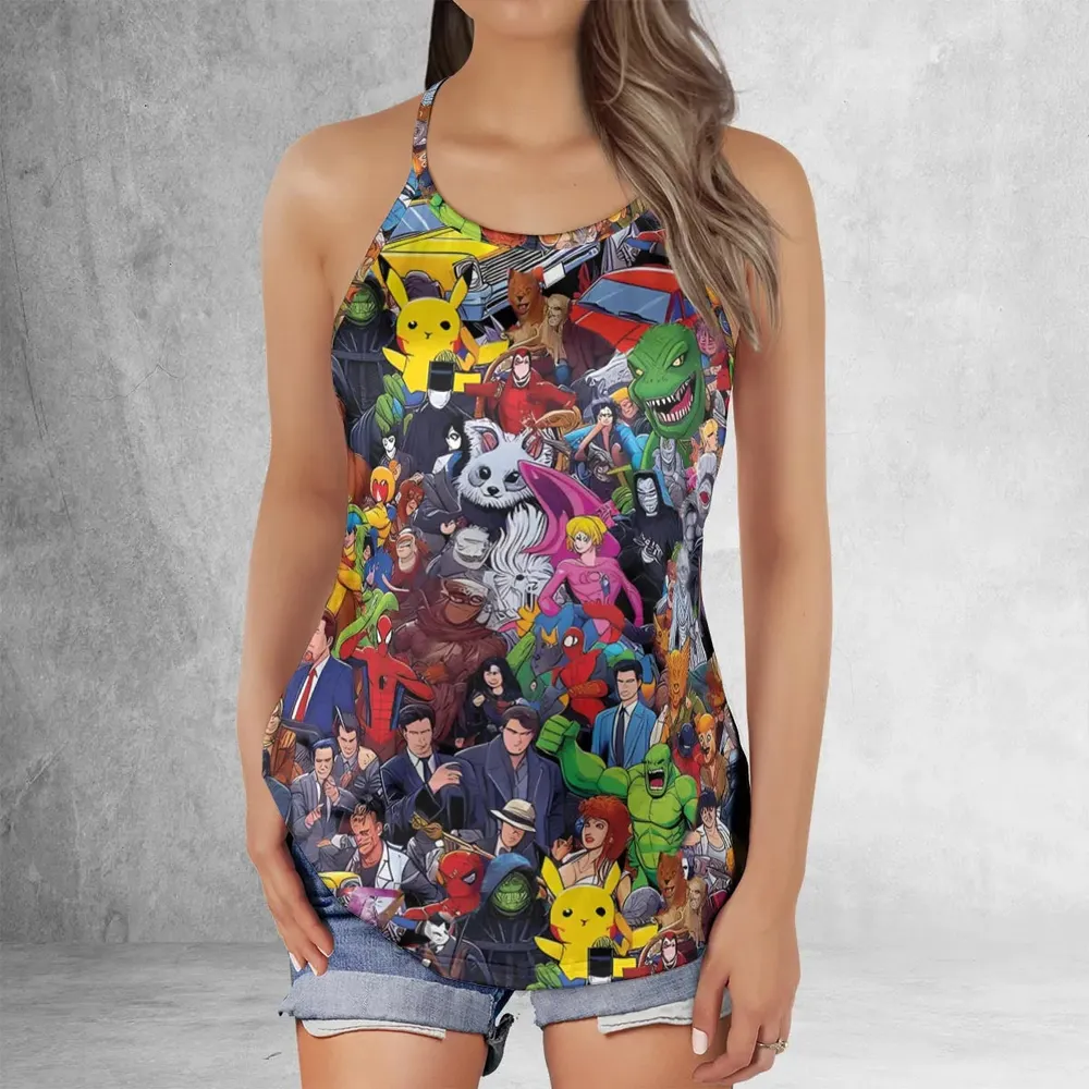 All-Genre Cartoon Mashup Criss Cross Tank Top - 2