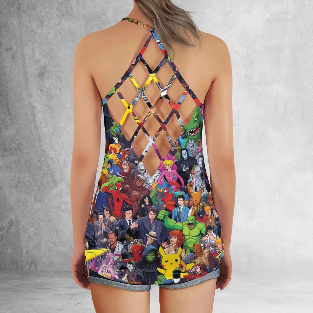 All-Genre Cartoon Mashup Criss Cross Tank Top - 3