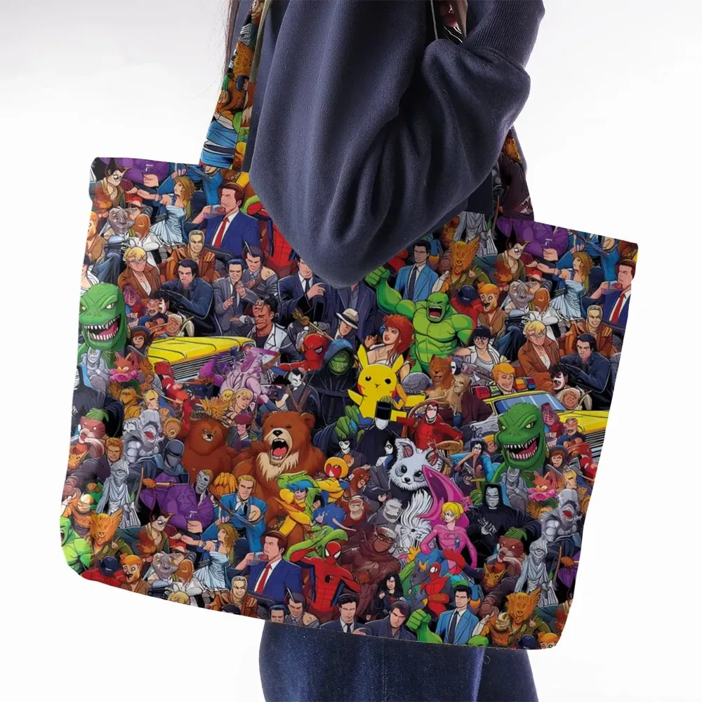 All-Genre Cartoon Mashup Large Tote Bag - 2
