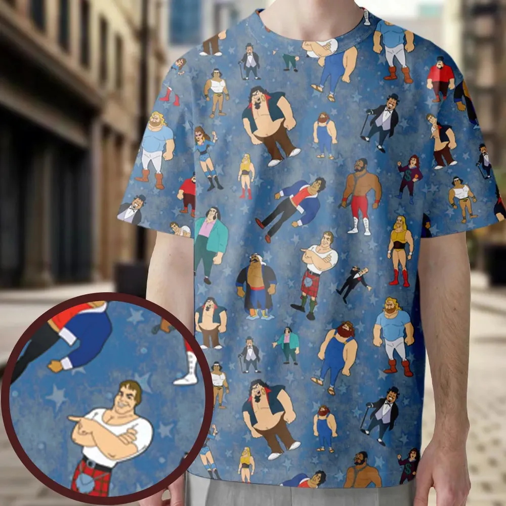 80s Hulk Rock 'n' Wrestling Characters All-Over Print Unisex T-Shirt - 3