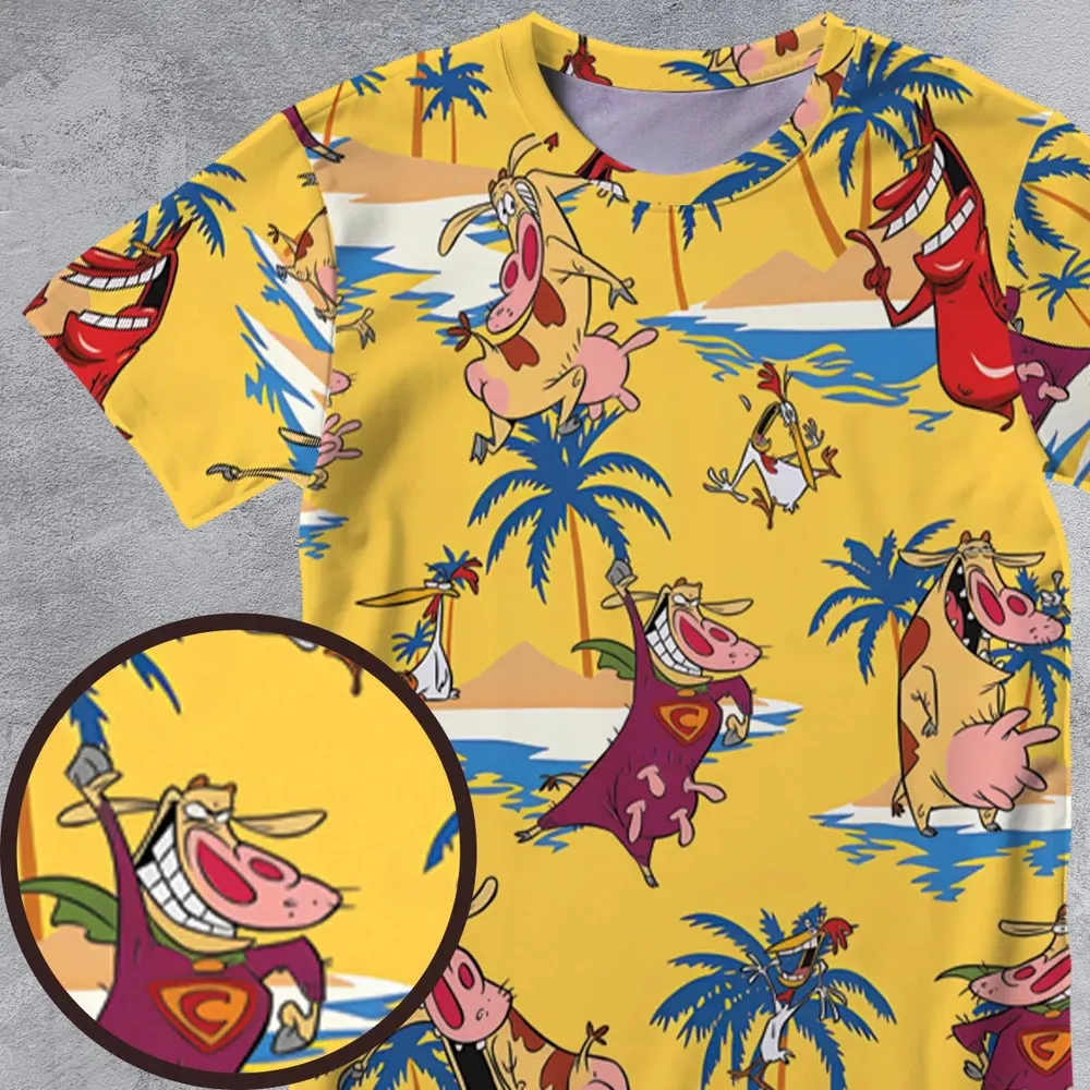 Cow Chicken Red Guy All-Over Print Unisex T-Shirt - 4
