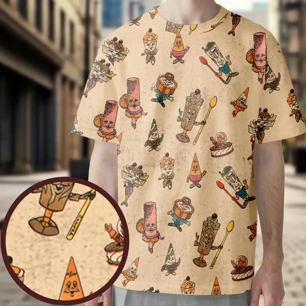 Retro Dessert Mascots Carvel comic book Ice Cream All-Over Print Unisex T-Shirt - 3