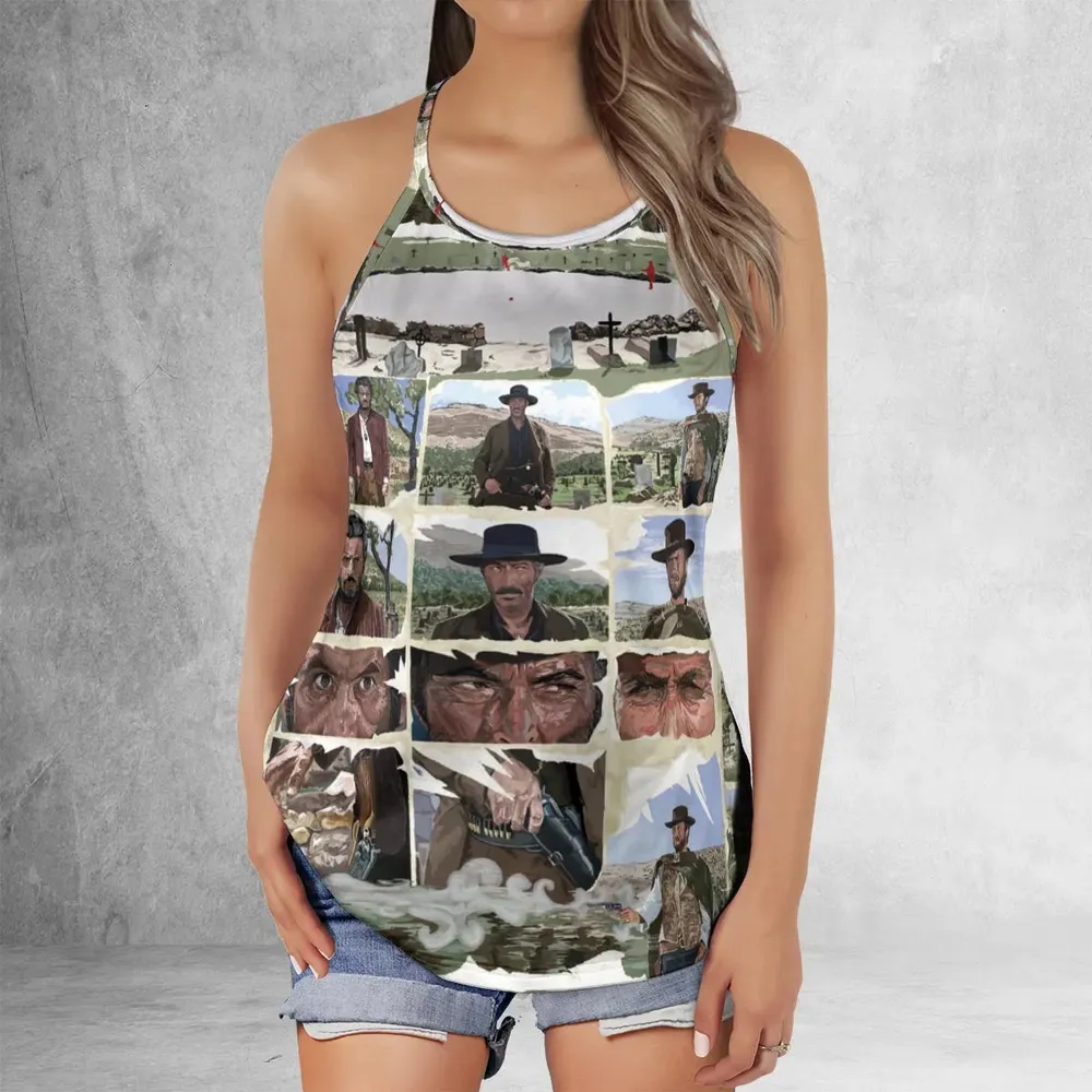 The Man With No Name The Good The Bad and The Ugly Criss Cross Tank Top - 2