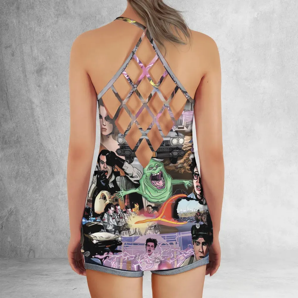 Ghostbusters Comic Style Montage Criss Cross Tank Top - 3