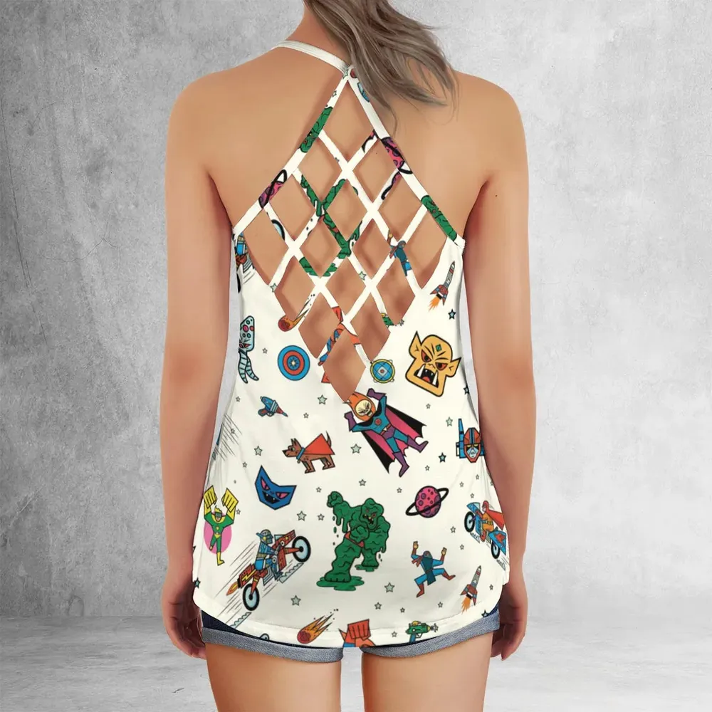 Nastalgic Cartoon Villains Criss Cross Tank Top - 3