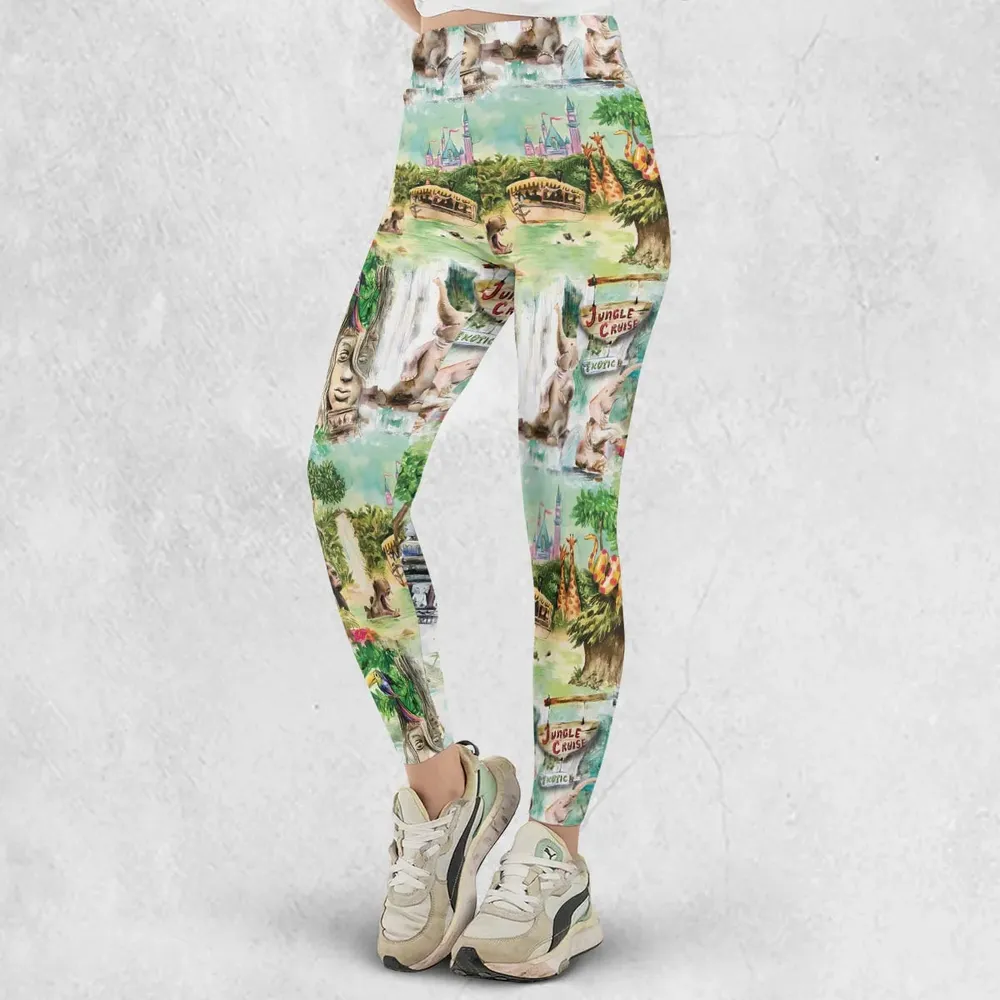 Water Color Jungle Cruise Map Legging - 2