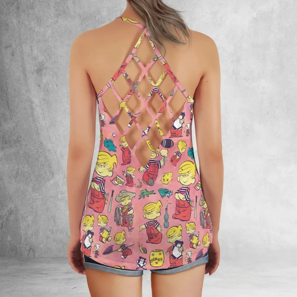 Just Pretend I'm Listening Dennis The Menace Criss Cross Tank Top - 3