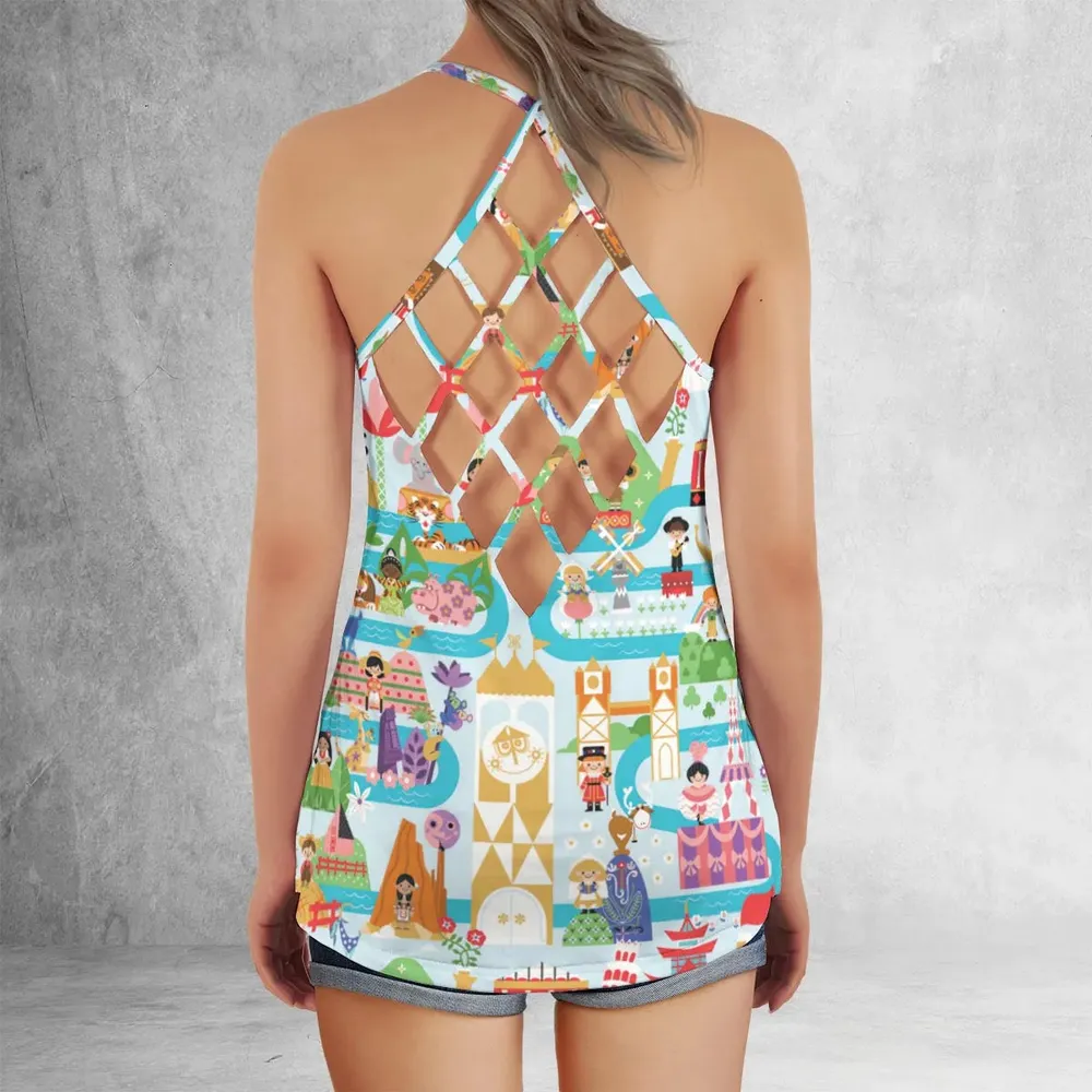 It's Small World Map Criss Cross Tank Top - 3