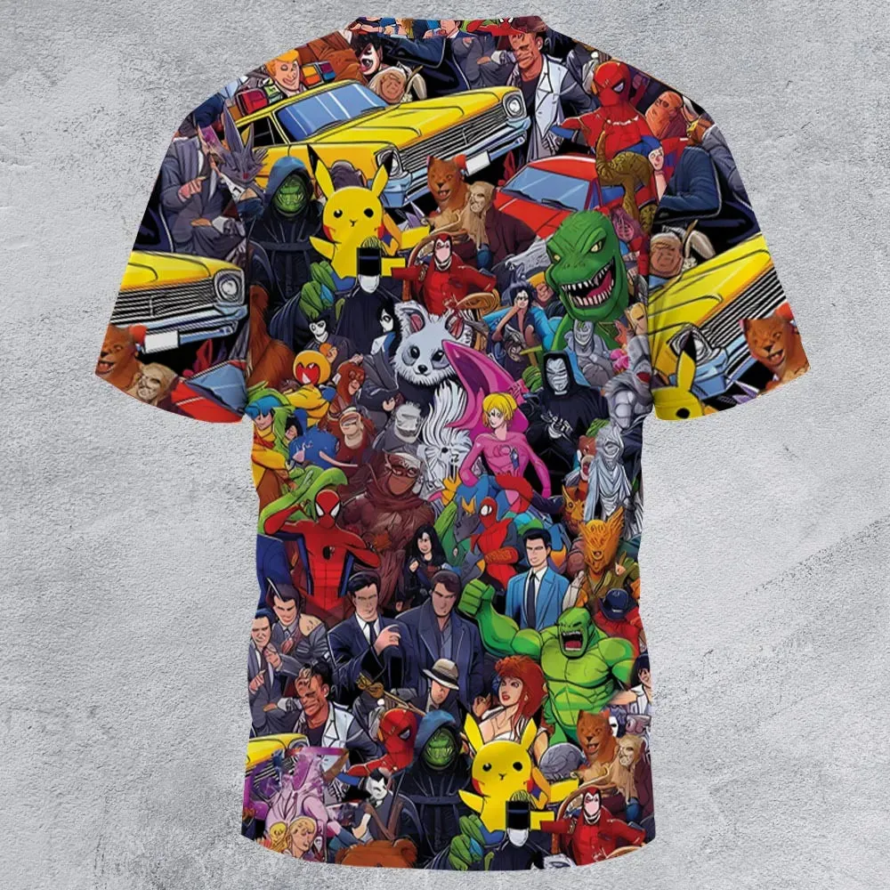 All-Genre Cartoon Mashup All-Over Print Unisex T-Shirt - 2