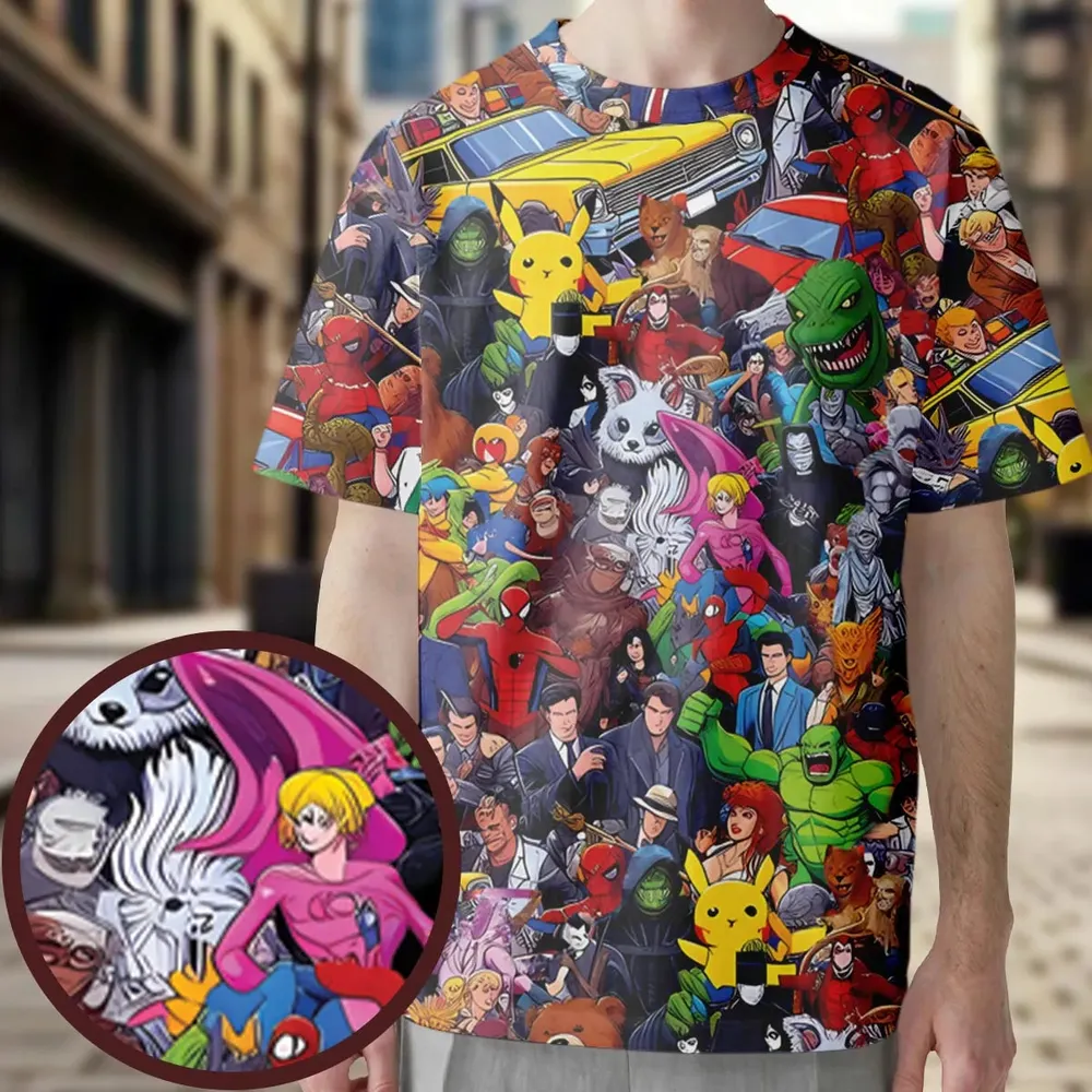 All-Genre Cartoon Mashup All-Over Print Unisex T-Shirt - 3