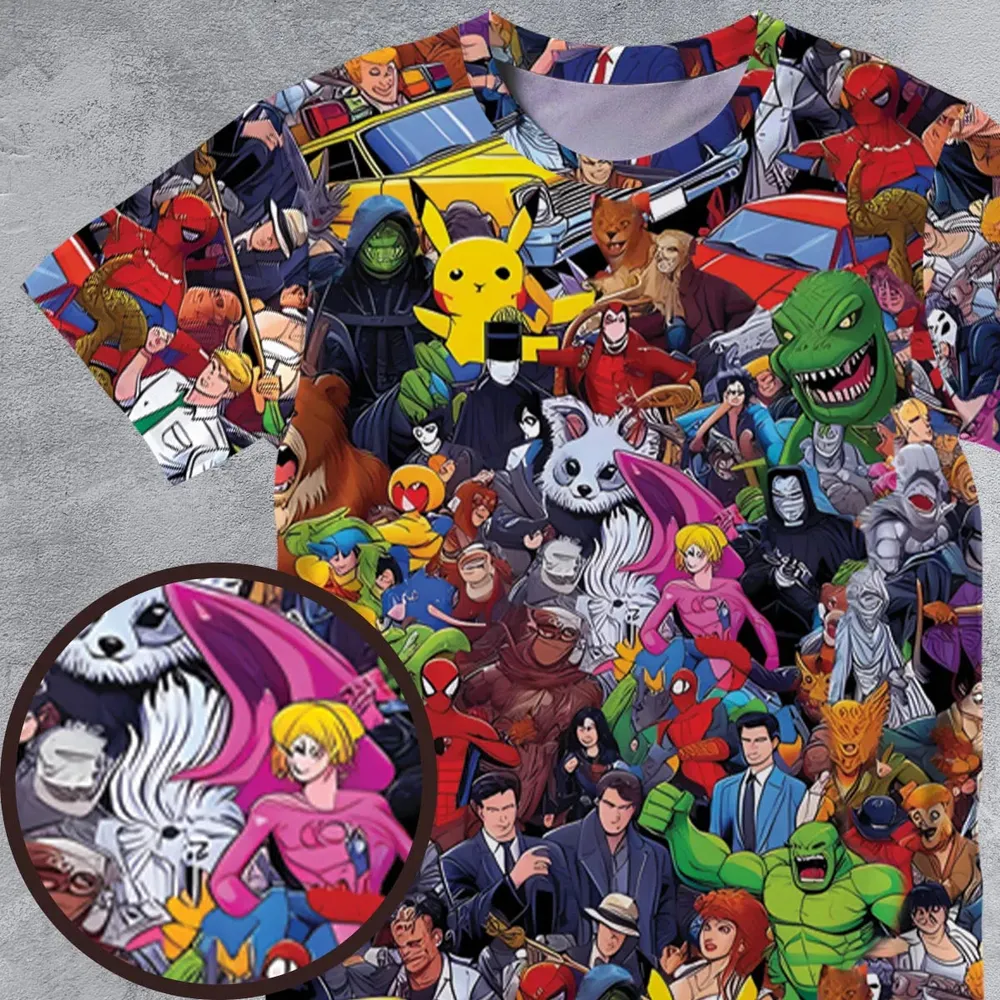 All-Genre Cartoon Mashup All-Over Print Unisex T-Shirt - 4