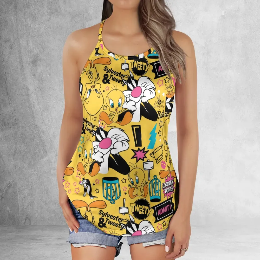 Cartoon Drip Looney Tunes Criss Cross Tank Top - 2
