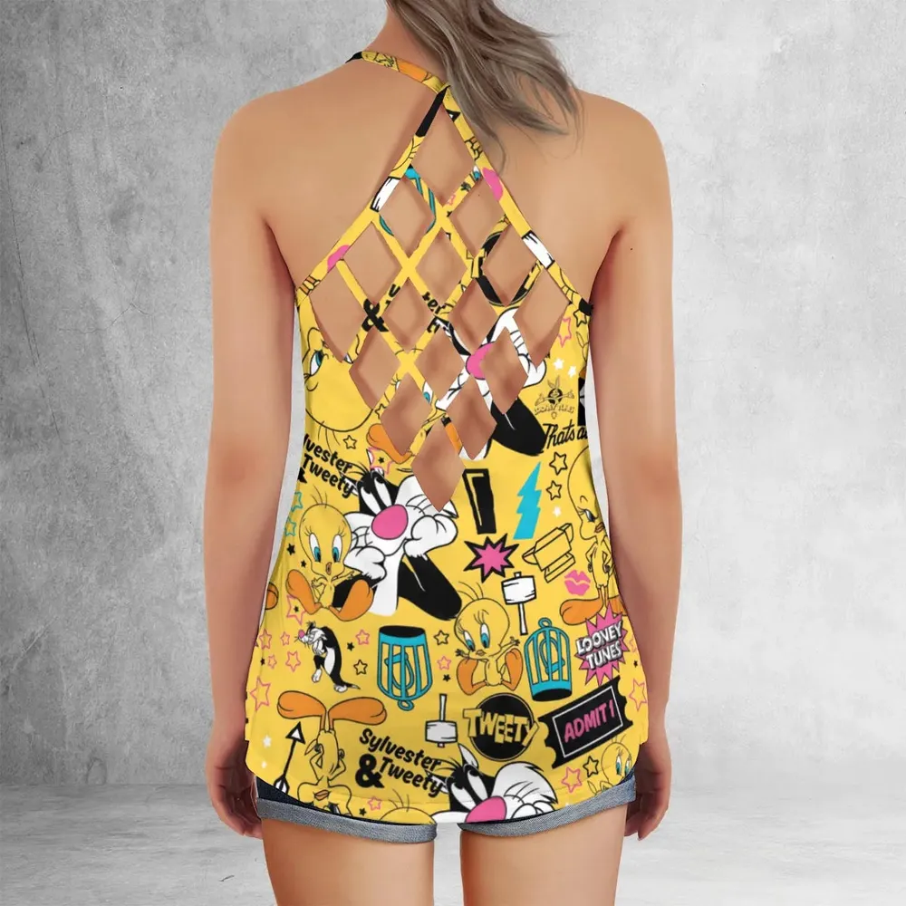 Cartoon Drip Looney Tunes Criss Cross Tank Top - 3