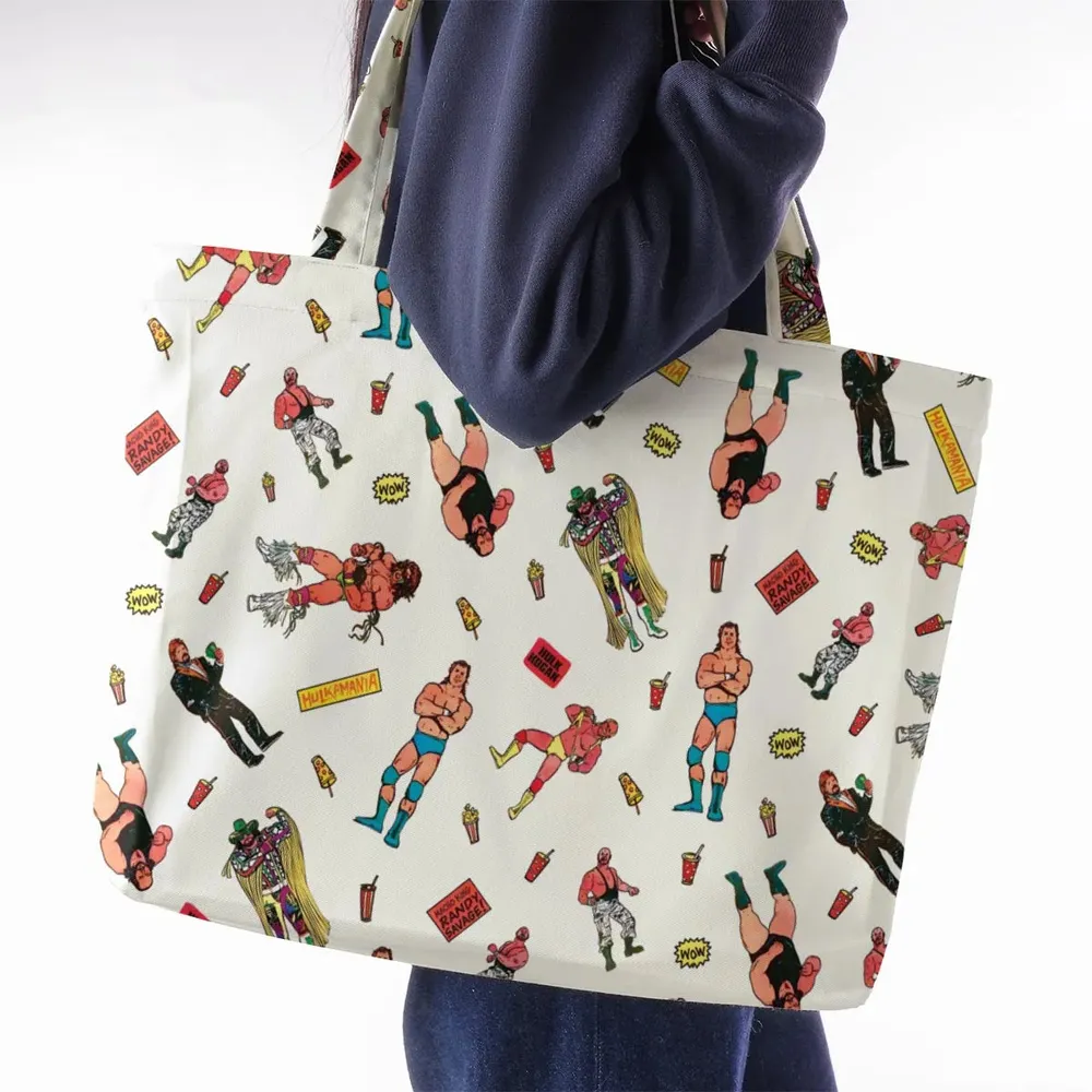 Wrestling Superstars Hulk Hogan Macho Man Logos Large Tote Bag - 2