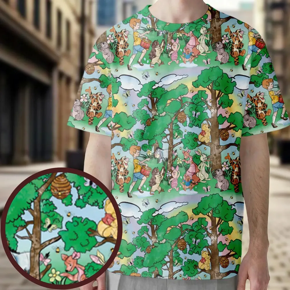Bear and Friends Winnie the Pooh All-Over Print Unisex T-Shirt - 3