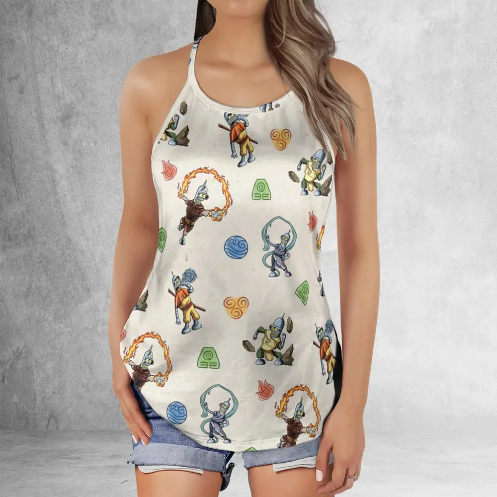 Water Earth Fire Air Bender Futurama Criss Cross Tank Top - 2