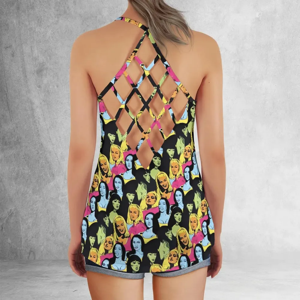 Retro Superwomen Belted Buckled and Booted Criss Cross Tank Top - 3