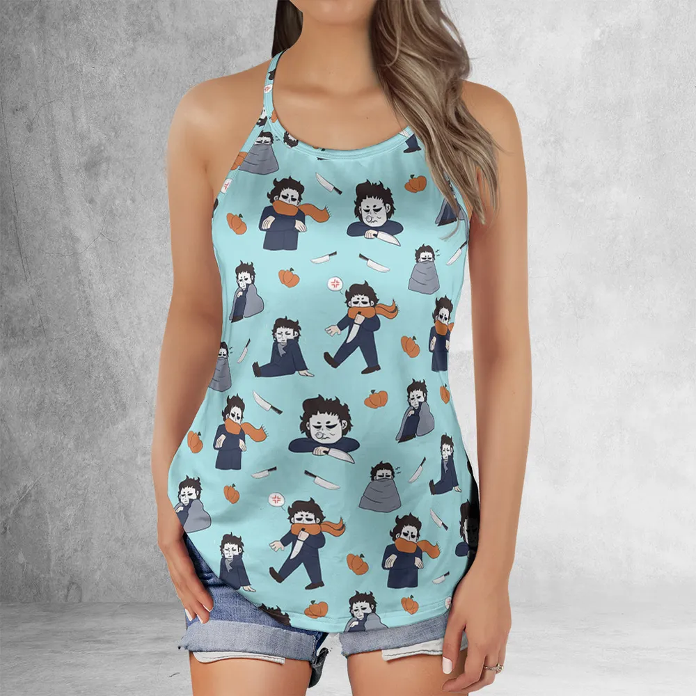 Spooky But Cute Michael Myers Criss Cross Tank Top - 2