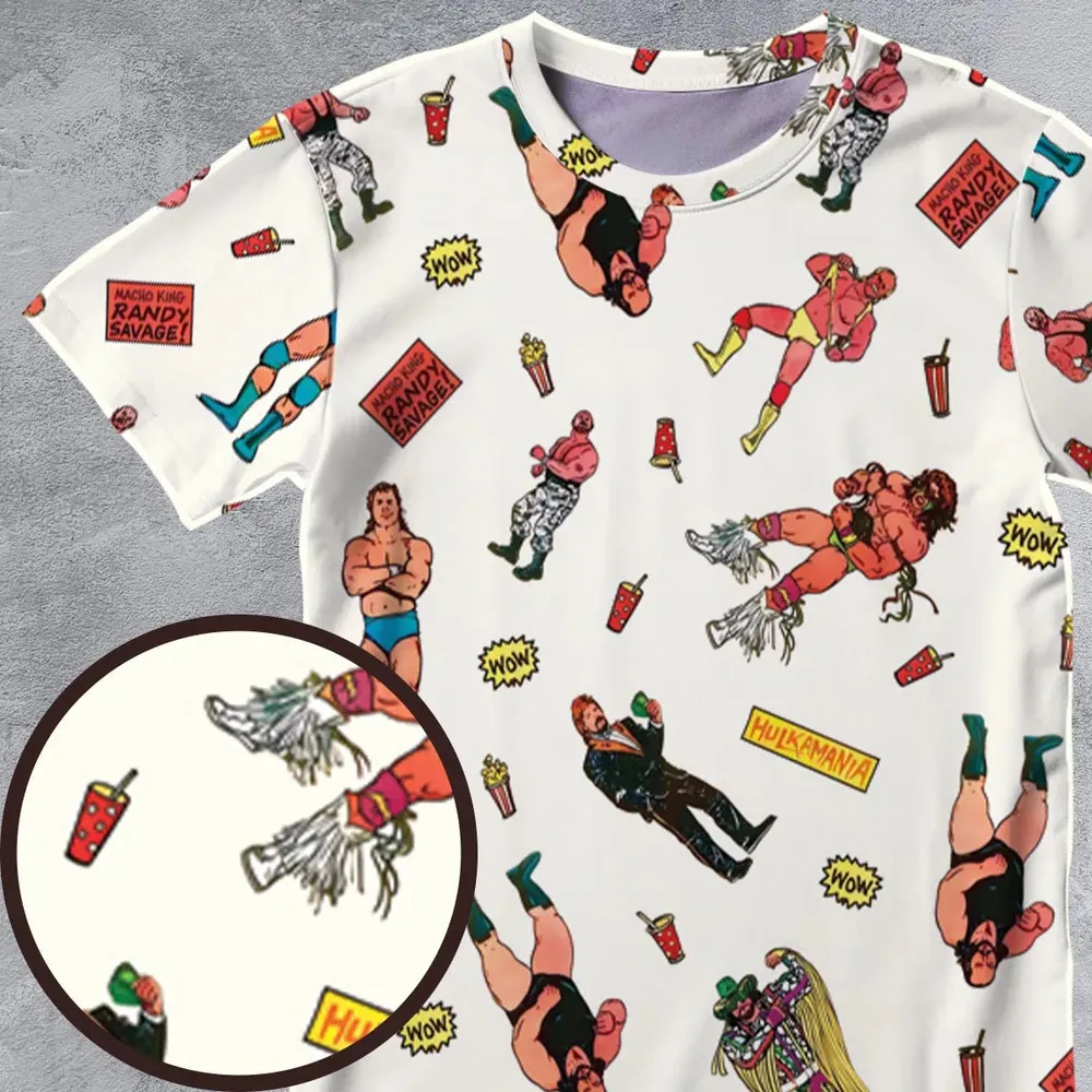 Wrestling Superstars Hulk Hogan Macho Man Logos All-Over Print Unisex T-Shirt - 4