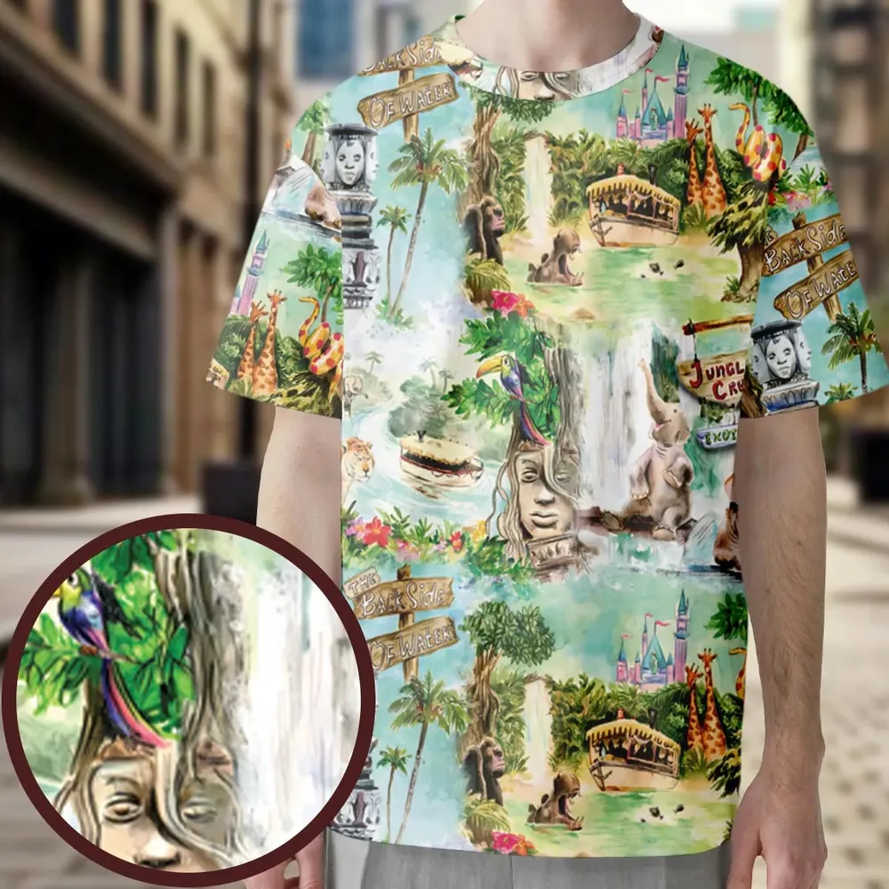 Water Color Jungle Cruise Map All-Over Print Unisex T-Shirt - 3