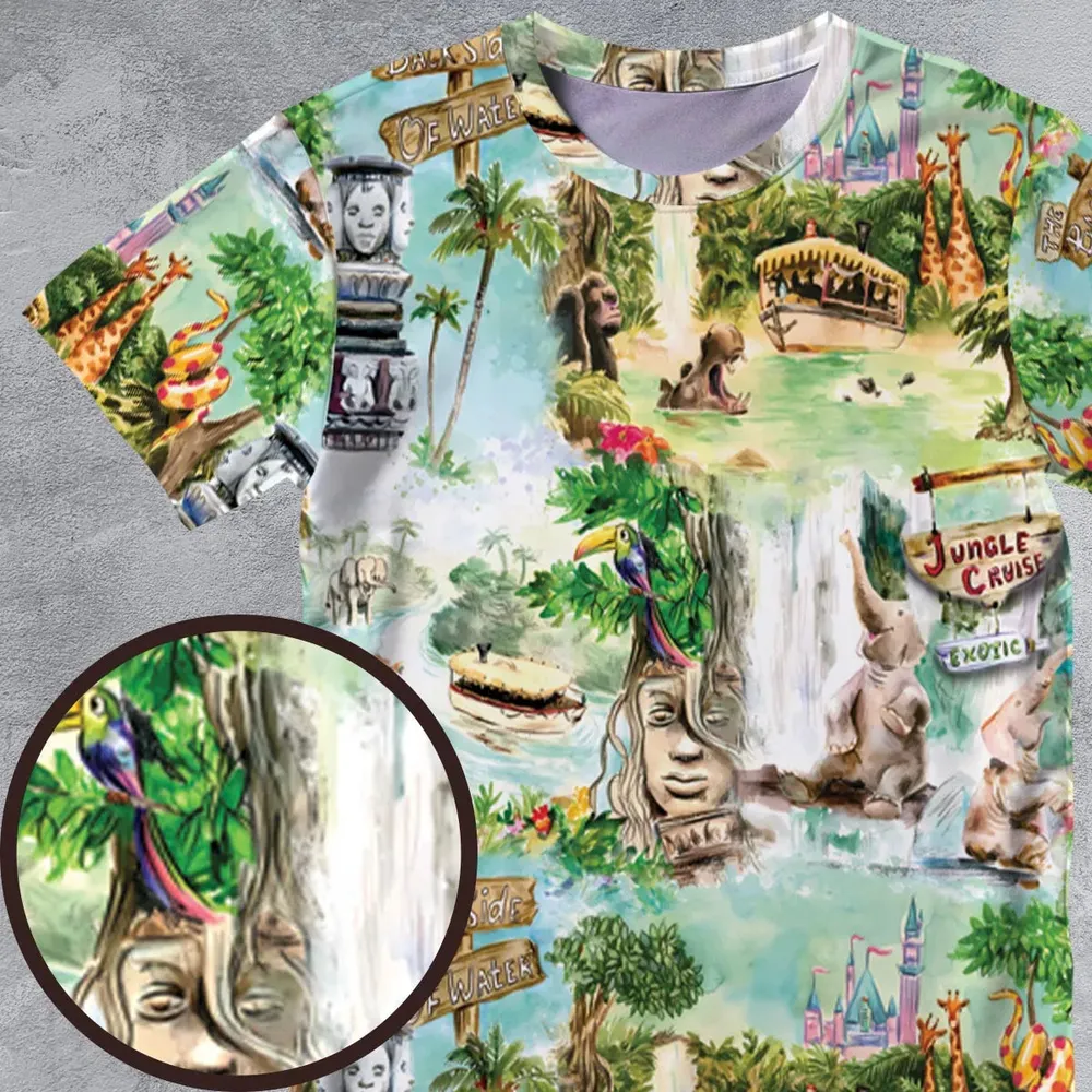 Water Color Jungle Cruise Map All-Over Print Unisex T-Shirt - 4